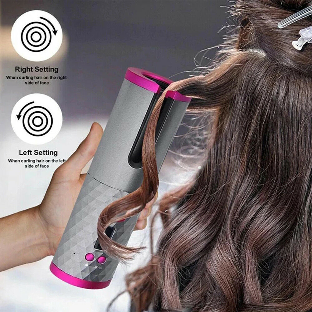 Electric LCD Display Automatic Rotating Cordless Hair Curler Fast Curling Iron Tongs Portable USB Rechargeable With Comb Safe USB Cordless Automatic Rotating Hair Curler Hair Waver Curling Iron - MeNelly’s Boutique