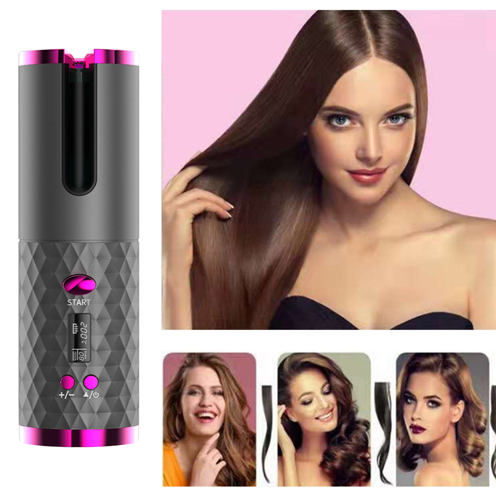 Electric LCD Display Automatic Rotating Cordless Hair Curler Fast Curling Iron Tongs Portable USB Rechargeable With Comb Safe USB Cordless Automatic Rotating Hair Curler Hair Waver Curling Iron - MeNelly’s Boutique